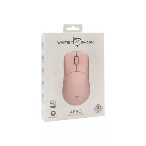 WHITESHARK WHITE SHARK AERO-P WGM-5015P gamer egér, 10.000 dpi, 6 gombos rózsaszín