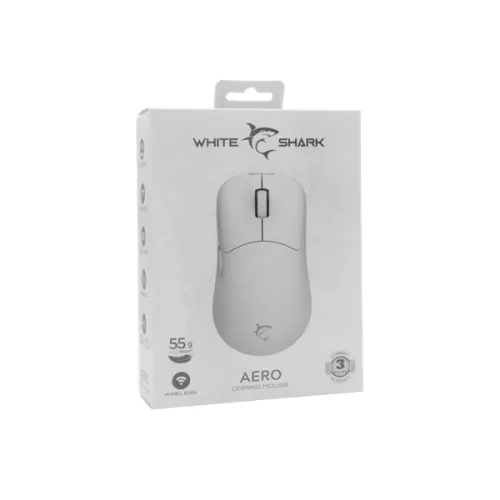WHITESHARK WHITE SHARK AERO-W WGM-5015W gamer egér, 10.000 dpi, 6 gombos fehér