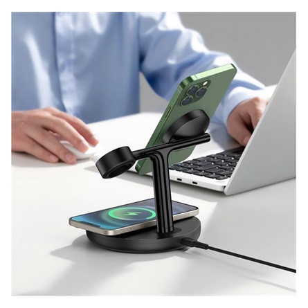 Baseus Apple Watch Series 5 44mm BASEUS hálózati töltő 3in1 15W, Apple Airpods töltő, FEKETE