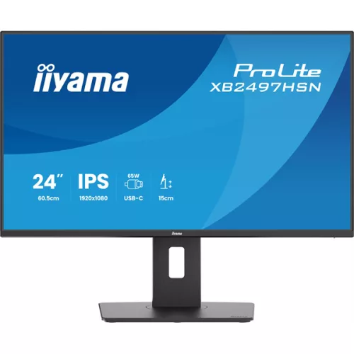 IIYAMA ProLite monitor, IPS, 23.8", 1920x1080, 16:9, 350 cd/m˛, 1ms, 1500:1, HDMI/DisplayPort/USB/RJ45