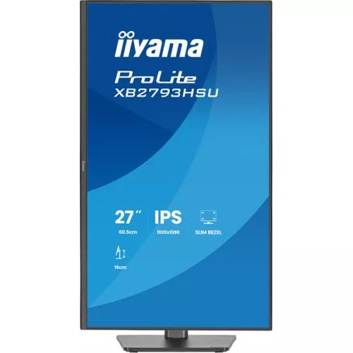 IIYAMA ProLite monitor, IPS, 27", 1920x1080, 16:9, 350 cd/m˛, 1ms, 1500:1, HDMI/DisplayPort/USB