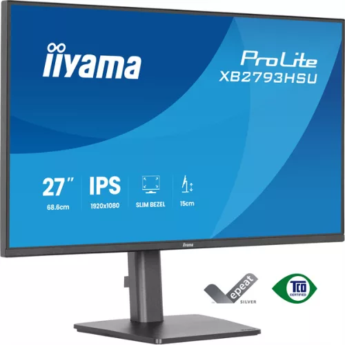 IIYAMA ProLite monitor, IPS, 27", 1920x1080, 16:9, 350 cd/m˛, 1ms, 1500:1, HDMI/DisplayPort/USB