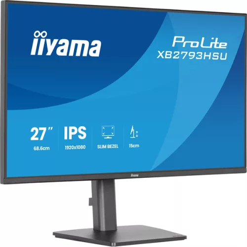 IIYAMA ProLite monitor, IPS, 27", 1920x1080, 16:9, 350 cd/m˛, 1ms, 1500:1, HDMI/DisplayPort/USB