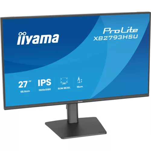 IIYAMA ProLite monitor, IPS, 27", 1920x1080, 16:9, 350 cd/m˛, 1ms, 1500:1, HDMI/DisplayPort/USB
