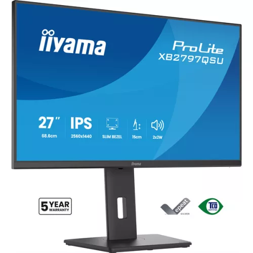 IIYAMA ProLite monitor, IPS, 27", 2560x1440, 16:9, 350 cd/m˛, 1ms, 1000:1, HDMI/DisplayPort/USB,