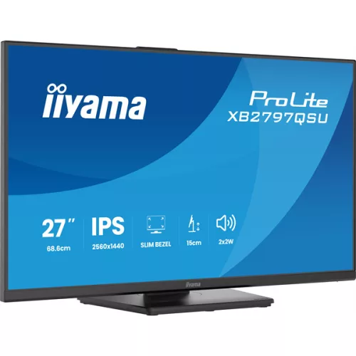 IIYAMA ProLite monitor, IPS, 27", 2560x1440, 16:9, 350 cd/m˛, 1ms, 1000:1, HDMI/DisplayPort/USB,