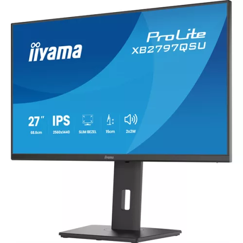 IIYAMA ProLite monitor, IPS, 27", 2560x1440, 16:9, 350 cd/m˛, 1ms, 1000:1, HDMI/DisplayPort/USB,