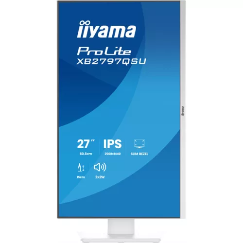 IIYAMA ProLite monitor, IPS, 27", 2560x1440, 16:9, 350 cd/m˛, 1ms, 1000:1, HDMI/DisplayPort/USB, fehér