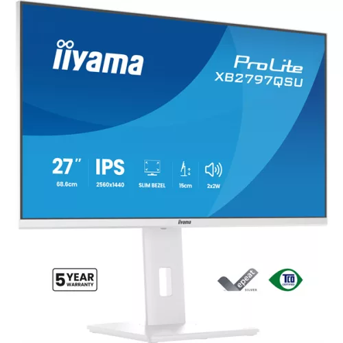 IIYAMA ProLite monitor, IPS, 27", 2560x1440, 16:9, 350 cd/m˛, 1ms, 1000:1, HDMI/DisplayPort/USB, fehér