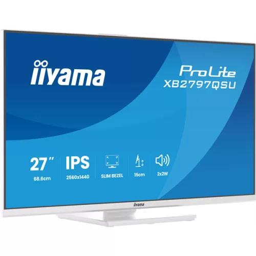 IIYAMA ProLite monitor, IPS, 27", 2560x1440, 16:9, 350 cd/m˛, 1ms, 1000:1, HDMI/DisplayPort/USB, fehér