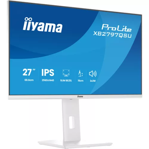 IIYAMA ProLite monitor, IPS, 27", 2560x1440, 16:9, 350 cd/m˛, 1ms, 1000:1, HDMI/DisplayPort/USB, fehér