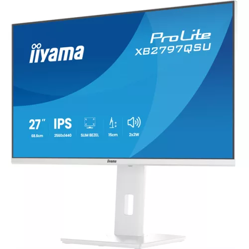 IIYAMA ProLite monitor, IPS, 27", 2560x1440, 16:9, 350 cd/m˛, 1ms, 1000:1, HDMI/DisplayPort/USB, fehér