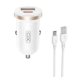   XO CC56 autós töltő USB+Type-C aljzat (30W, PD gyorstöltő + Type-C kábel) FEHÉR