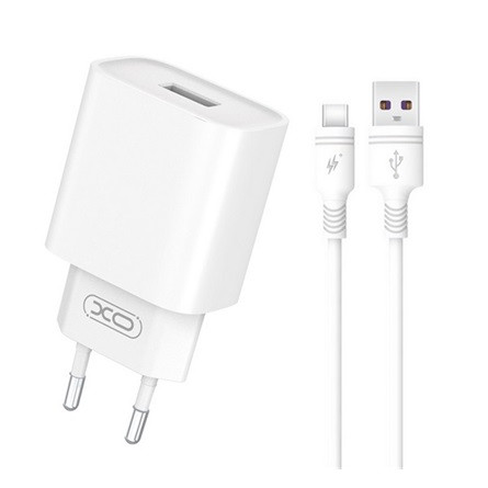 XO CE02D hálózati töltő Type-C aljzat (18W, PD gyorstöltő + Type-C kábel) FEHÉR