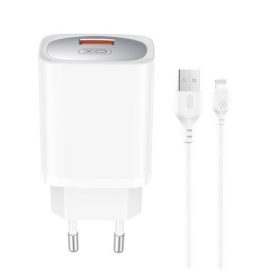   XO CE19 hálózati töltő USB aljzat (18W, PD gyorstöltő + lightning kábel) FEHÉR