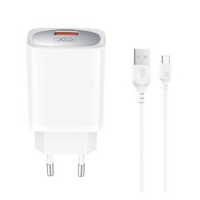   XO CE19 hálózati töltő USB aljzat (18W, PD gyorstöltő + microUSB kábel) FEHÉR