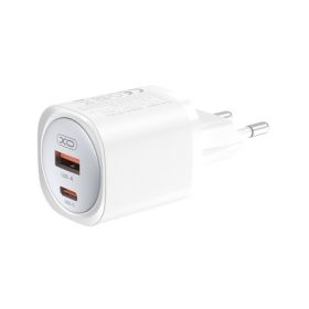   XO CE21 hálózati töltő USB+Type-C aljzat (30W, GaN, PD gyorstöltő) FEHÉR