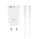 XO CE30 hálózati töltő USB+Type-C aljzat (30W, PD gyorstöltő 3.0 + Type-C kábel) FEHÉR