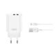 XO CE34 hálózati töltő 2 USB aljzat (2.4A, gyorstöltő + lightning kábel) FEHÉR
