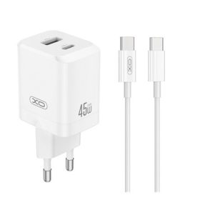   XO CE36 hálózati töltő USB+Type-C aljzat (45W, PD gyorstöltő 3.0 + Type-C kábel) FEHÉR