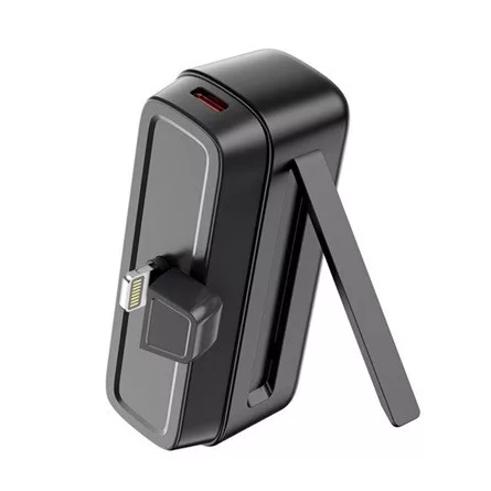 XO PR244 vésztöltő lightning aljzat (5000mAh, 20W, gyorstöltő, kitámasztó, LED jelzés) FEKETE