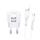 USAMS T20 hálózati töltő 2 USB aljzat 10W, gyorstöltő + Type-C kábel, FEHÉR