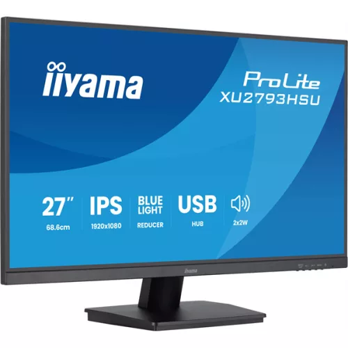IIYAMA ProLite monitor, IPS, 27", 1920x1080, 16:9, 300 cd/m˛, 1ms, 1300:1, HDMI/DisplayPort/2xUSB