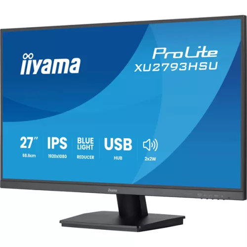 IIYAMA ProLite monitor, IPS, 27", 1920x1080, 16:9, 300 cd/m˛, 1ms, 1300:1, HDMI/DisplayPort/2xUSB