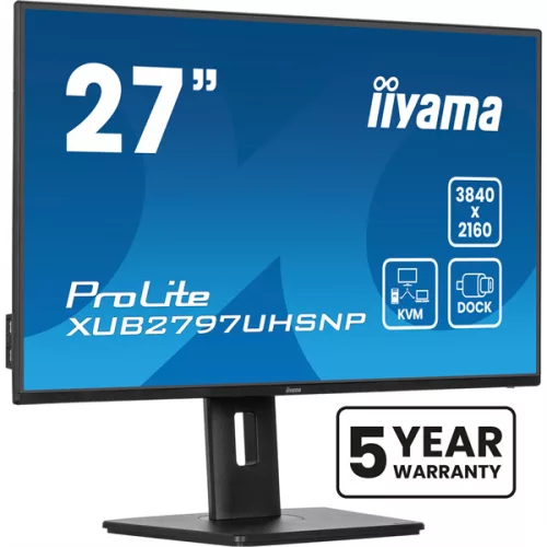 IIYAMA ProLite monitor, IPS, 27", 3840x2160, 16:9, 350 cd/m˛, 4ms, 1300:1, HDMI/DisplayPort/USB-C/RJ45/4xUSB