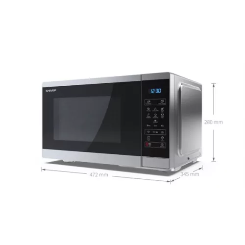 SHARP YC-MS252AE-S 25L, digitális mikrohullámú sütő, 900W, teljesítményfokozatok: 11, Eco funkció, Ezüst/Fekete