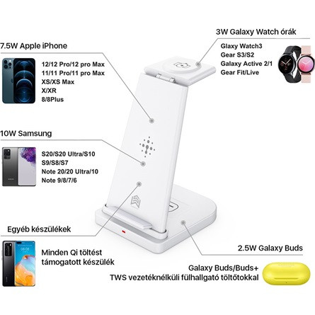Boost YM-UD21S 3-in-1 15W univerzális vezeték nélküli töltő adapter fehér