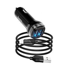   HOCO Z40 autós töltő 2 USB aljzat 12W, LED jelzés + lightning kábel, FEKETE