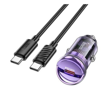HOCO Z53 autós töltő Type-C aljzat 30W, PD gyorstöltő + Type-C kábel, LILA