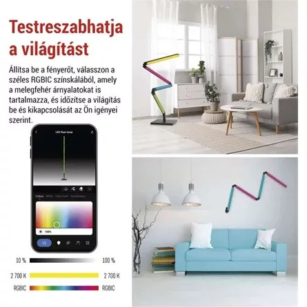 Emos GoSmart fekete, 175 cm, meleg fehér / RGBIC WiFi állólámpa