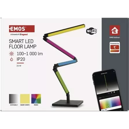 Emos GoSmart fekete, 175 cm, meleg fehér / RGBIC WiFi állólámpa