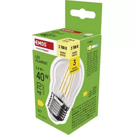 Emos ZF1120 E27 / 3,4 W (40 W) / 470 lm / meleg fehér filament gyertya LED izzó