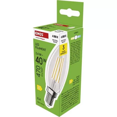 Emos ZF3D23 E14/3,4 W (40 W)/470 lm/természetes fehér filament gyertya LED izzó
