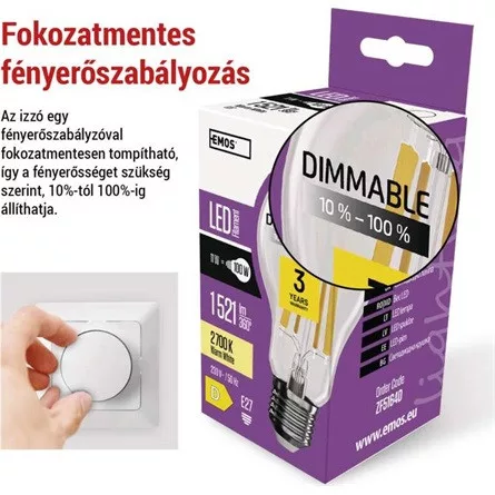 Emos ZF5164D  E27/11W (100W)/1521 lm/meleg fehér Filament A60 LED izzó