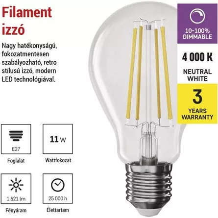 Emos ZF5264D  E27/11W (100W)/1521 lm/természetes fehér Filament A60 LED izzó