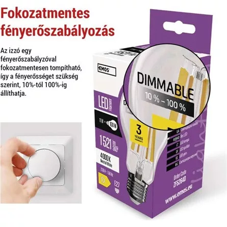 Emos ZF5264D  E27/11W (100W)/1521 lm/természetes fehér Filament A60 LED izzó
