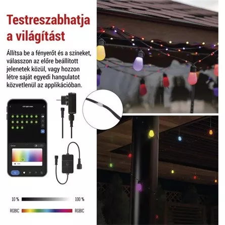 Emos GoSmart 15x parti izzók, 15 m, kültéri és beltéri, RGBIC WiFi LED fényfüzér