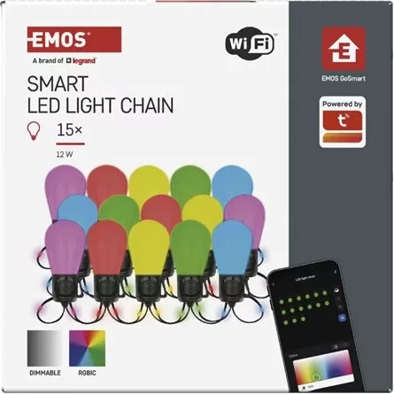 Emos GoSmart 15x parti izzók, 15 m, kültéri és beltéri, RGBIC WiFi LED fényfüzér