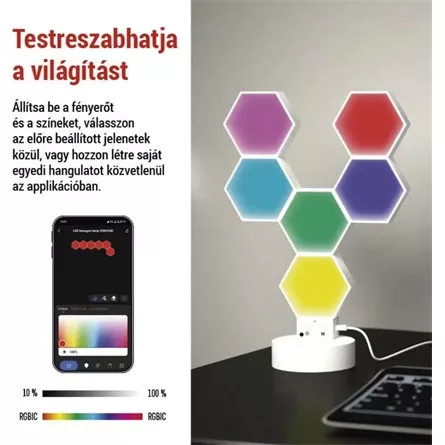 Emos GoSmart Hexagon fehér, 6 részből álló, RGBIC dimmelhető, WiFi LED asztali lámpa