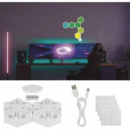 Emos GoSmart Hexagon fehér, 6 részből álló, RGBIC dimmelhető, WiFi LED asztali lámpa