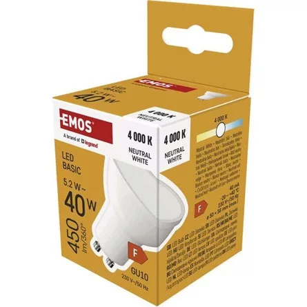 Emos ZL8F23 GU10/5,2 W (40 W)/450 lm/természetes fehér LED izzó