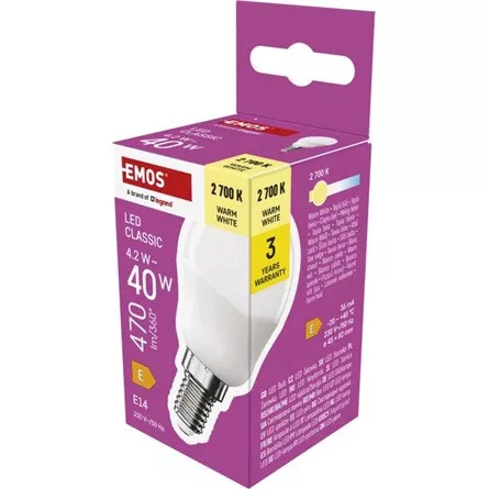 Emos ZQ1E21 E14/4,2 W (40 W)/470 lm/meleg fehér classic mini globe LED izzó