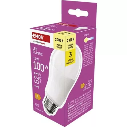 Emos ZQ5E61 A60 E27/13 W (100 W)/1521 lm/meleg fehér classic LED izzó
