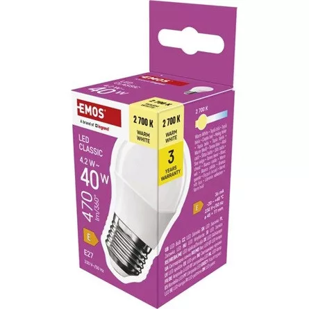 Emos ZQ6E21 E27/4,2 W (40 W)/470 lm/meleg fehér classic mini globe LED izzó