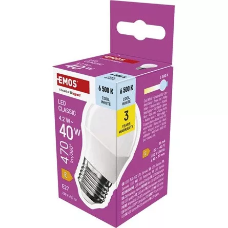 Emos ZQ6E24 E27/4,2 W (40 W)/470 lm/hideg fehér classic mini globe LED izzó