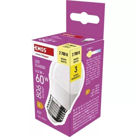 Emos ZQ6E41 E27/6,5 W (60 W)/806 lm/meleg fehér classic mini globe LED izzó